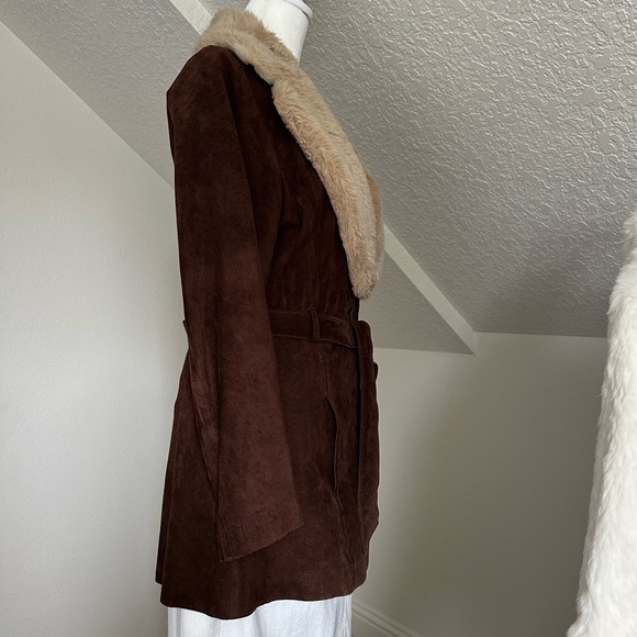 John Carlisle Belted Vintage 70s style Coat 100% Leather Suede Sherpa M Y2K - Picture 4 of 14